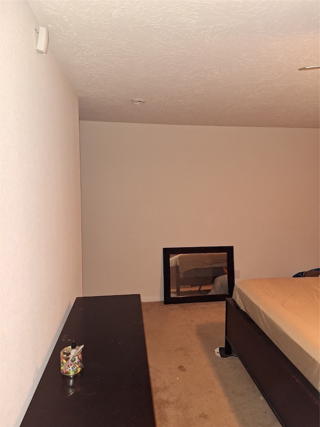 bedroom with carpet flooring and a textured ceiling