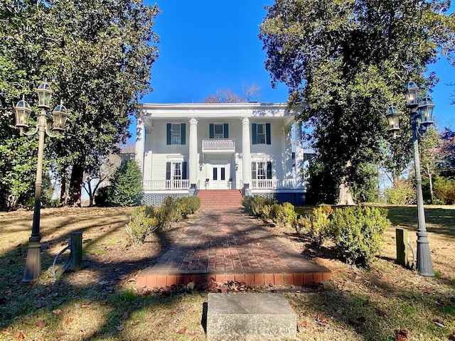 neoclassical home with french doors