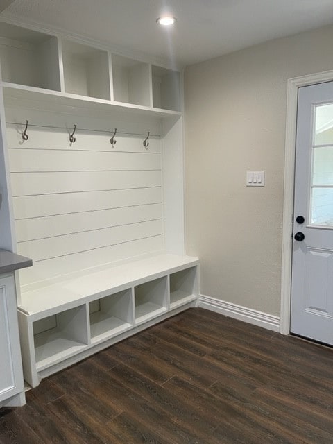 mudroom with dark wood-type flooring