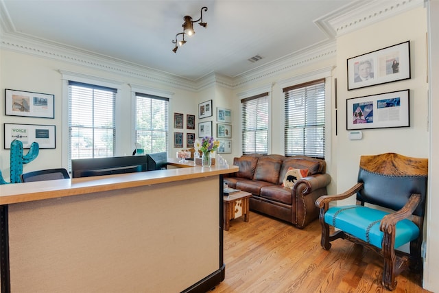 420 Heights Blvd, Houston, TX 77007 - living room featuring light wood-style flooring and ornamental molding