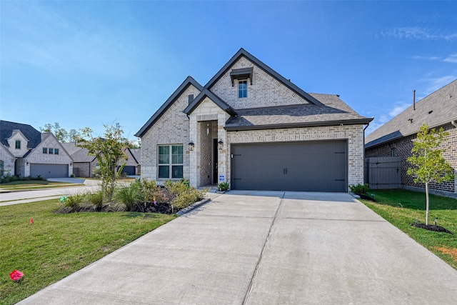 view of front of property featuring a front yard and a garage