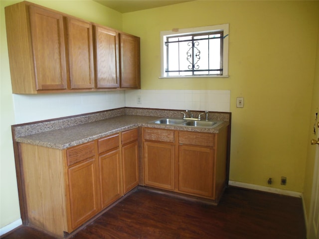 kitchen with sink and dark hardwood / wood-style flooring