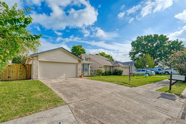 7635 Loro Linda Dr, Houston, TX 77083 - ranch-style house featuring a garage, driveway, a front lawn, and fence