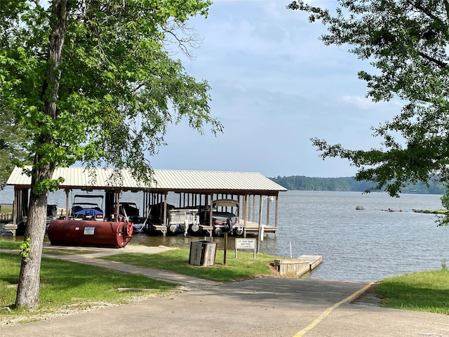 dock area with a water view