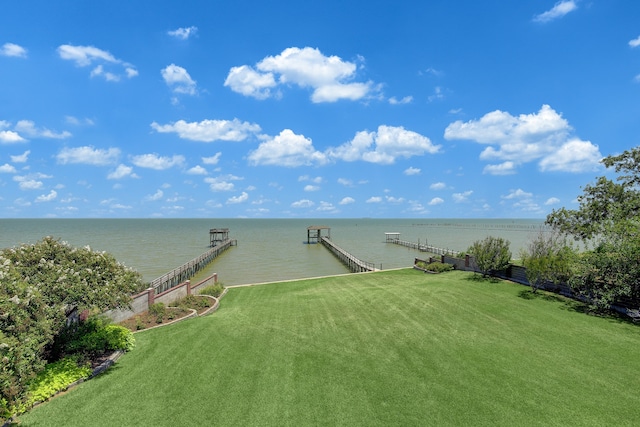 property view of water with a boat dock