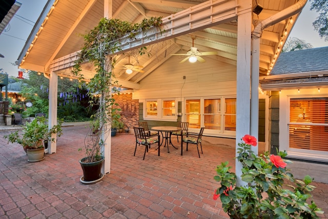 view of terrace featuring ceiling fan