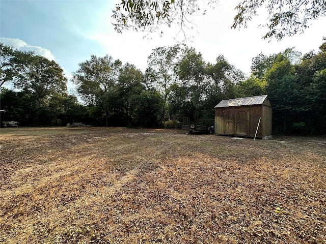 view of yard with a storage unit