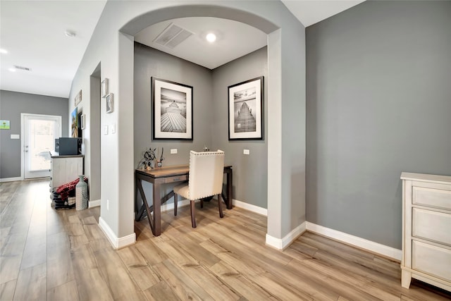 office featuring light hardwood / wood-style flooring