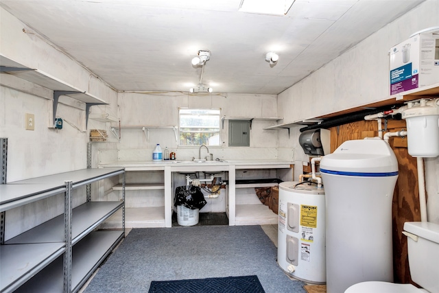 basement featuring sink and electric panel