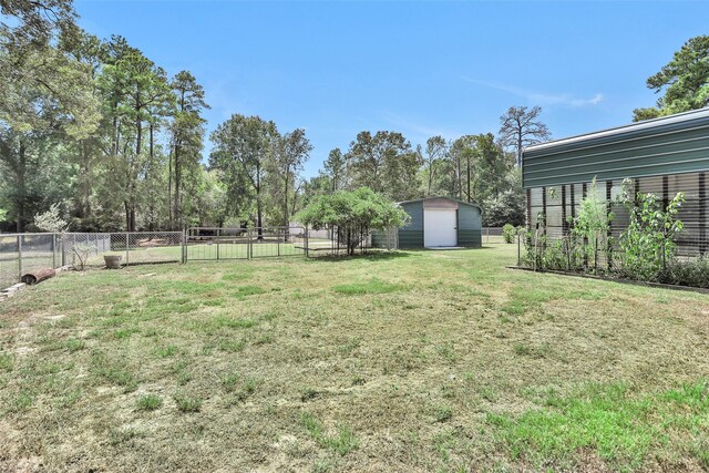 view of yard featuring a storage shed