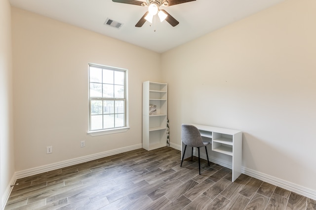 office featuring ceiling fan and hardwood / wood-style flooring