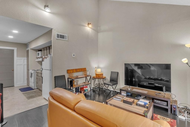 living room with hardwood / wood-style flooring