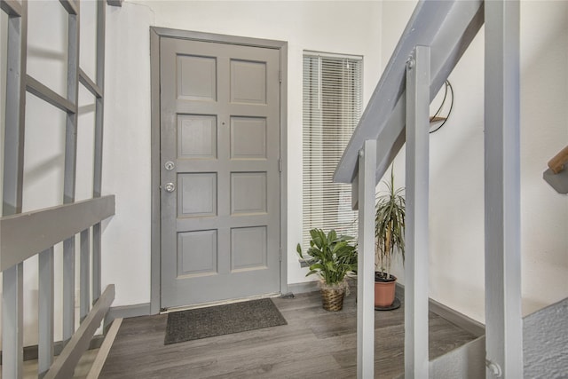 foyer entrance with hardwood / wood-style flooring