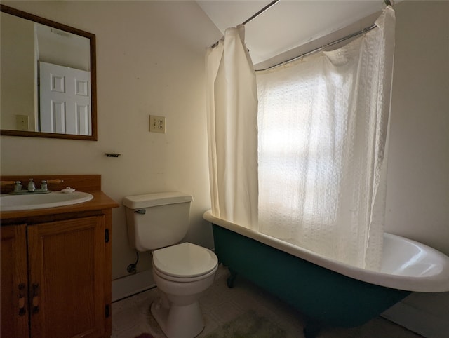 full bathroom with toilet, plus walk in shower, and vanity