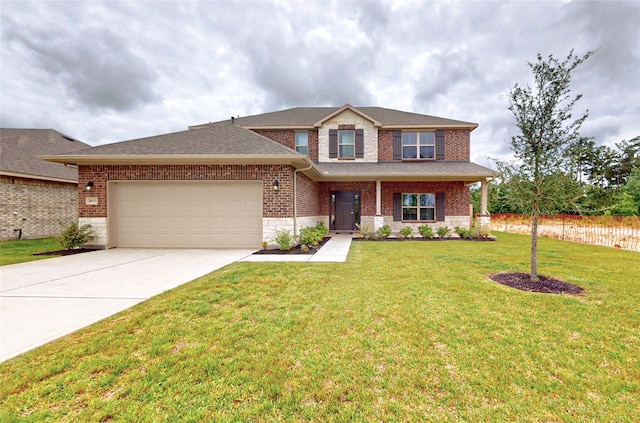 view of front facade with a garage and a front yard