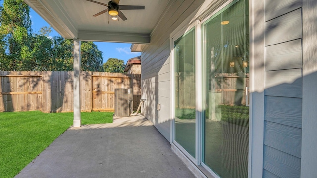 view of patio / terrace featuring ceiling fan