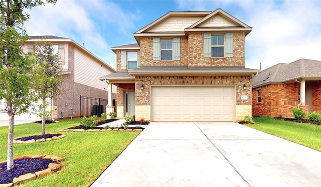 craftsman-style house with a front lawn and a garage