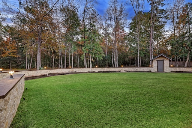 view of yard with a storage unit