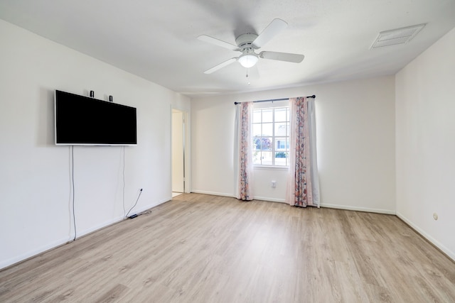 interior space featuring ceiling fan and light wood-type flooring