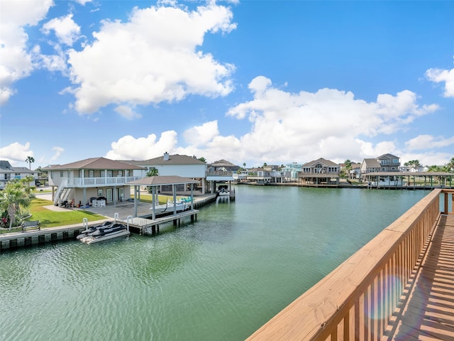 dock area with a water view