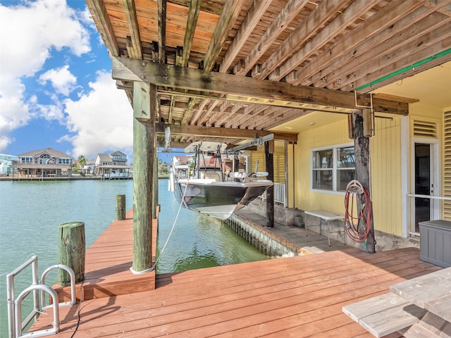 dock area with a water view