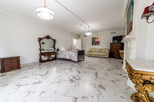 bedroom with ornamental molding