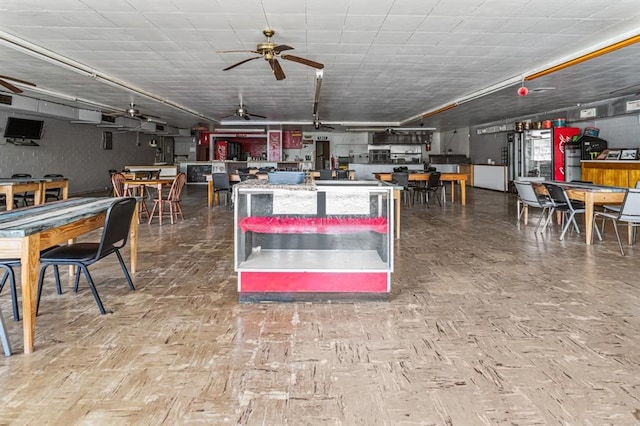 garage with ceiling fan