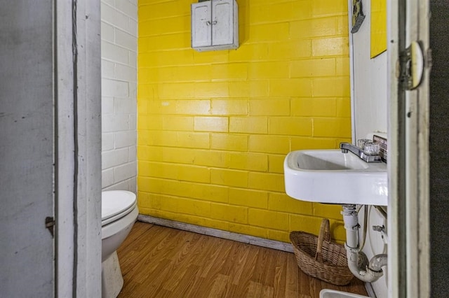 bathroom featuring sink, wood-type flooring, and toilet