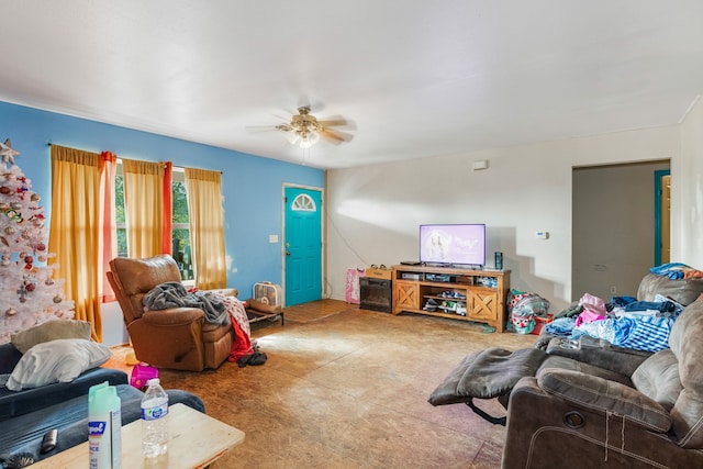 living room featuring ceiling fan