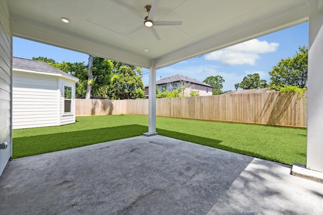 view of patio with ceiling fan