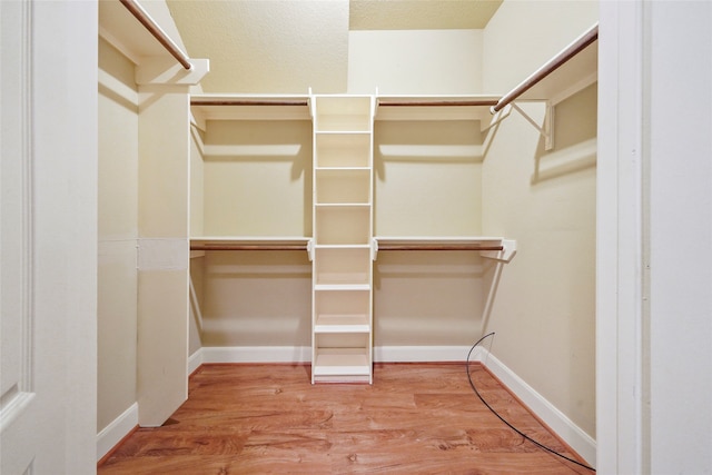 walk in closet with hardwood / wood-style flooring