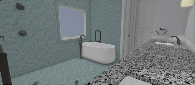 bathroom featuring shower with separate bathtub and sink