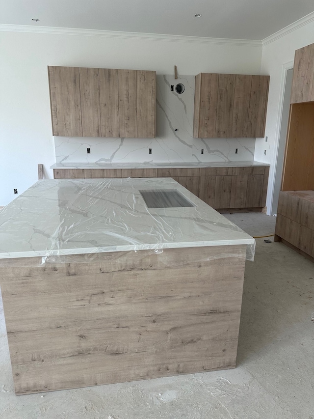 kitchen with decorative backsplash and crown molding