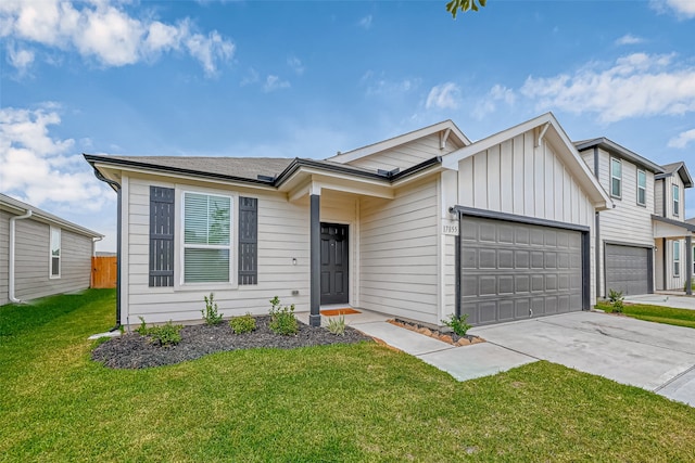 single story home with a front lawn and a garage