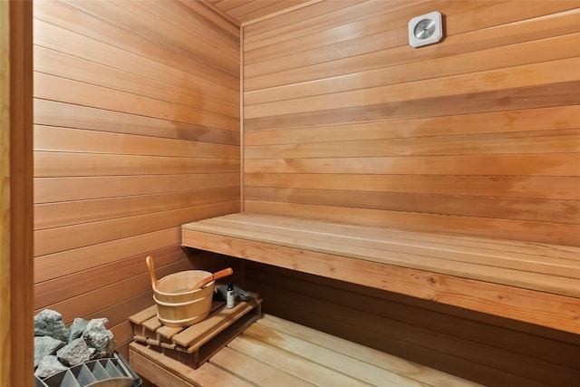 view of sauna with wood-type flooring