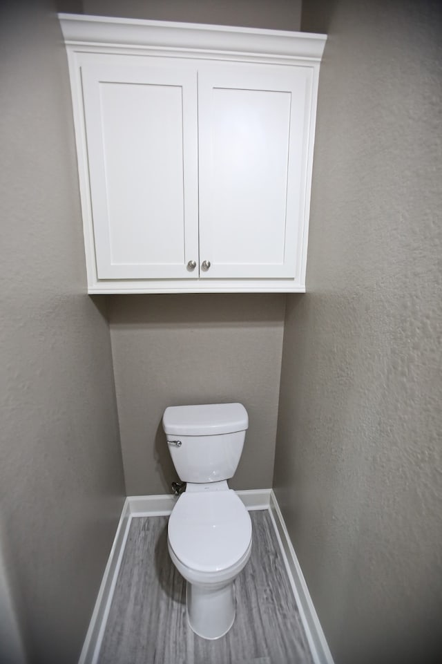 bathroom with wood-type flooring and toilet