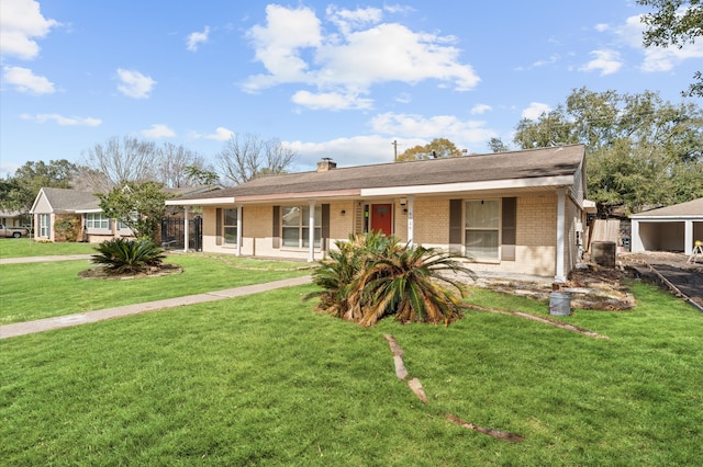 ranch-style house with a front lawn