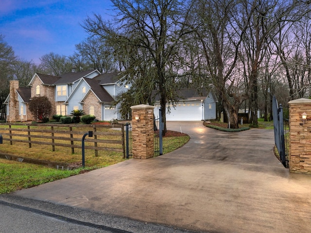 exterior space with a garage