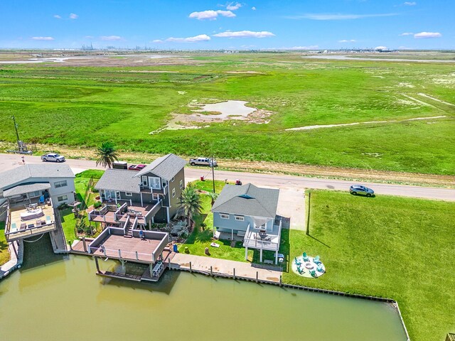 aerial view featuring a water view and a rural view