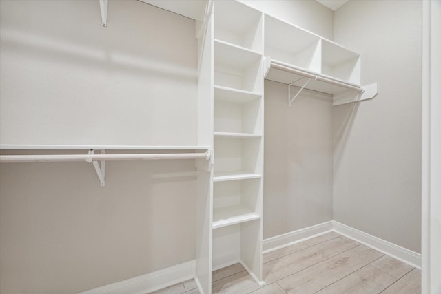 spacious closet with light hardwood / wood-style flooring