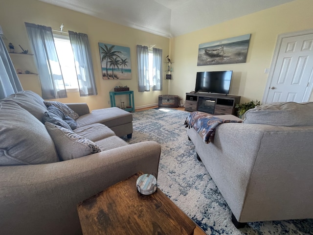 living room with lofted ceiling