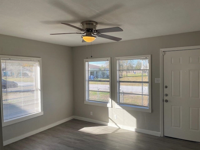 empty room featuring ceiling fan and dark hardwood / wood-style floors