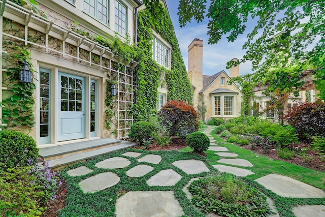 view of terrace featuring french doors