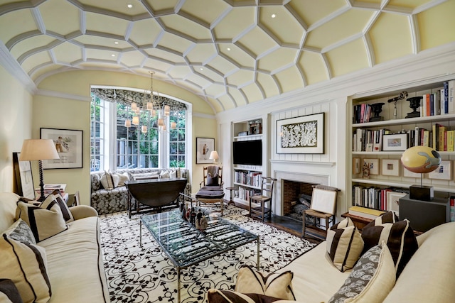 sunroom / solarium featuring a chandelier and lofted ceiling