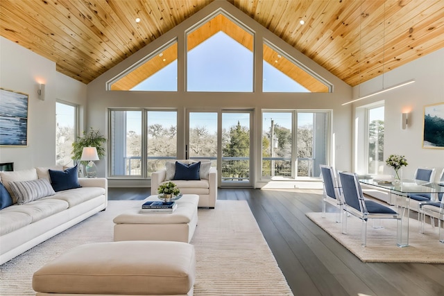 sunroom / solarium featuring plenty of natural light, wooden ceiling, and vaulted ceiling