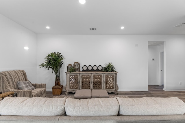 living room with hardwood / wood-style floors