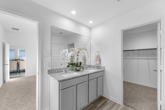 bathroom featuring hardwood / wood-style floors and vanity