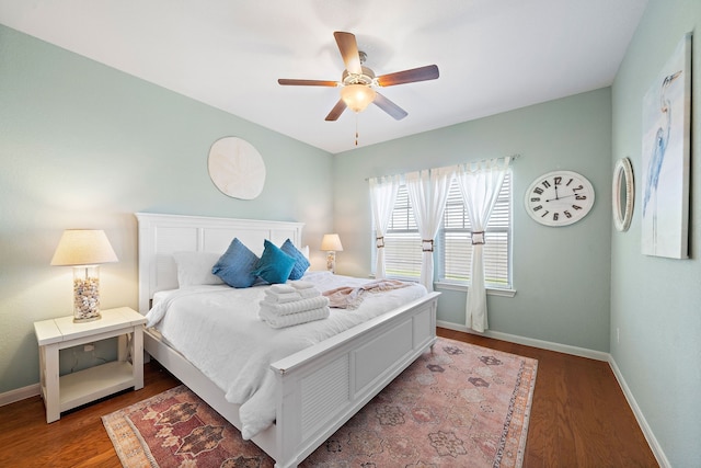 bedroom with ceiling fan and wood-type flooring