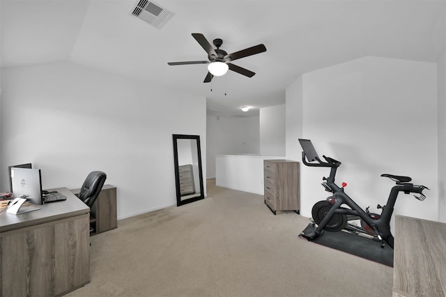 interior space with ceiling fan and lofted ceiling