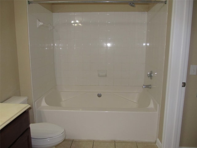 full bathroom featuring vanity,  shower combination, tile flooring, and toilet